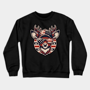 Deer Wearing Sunglass American Flag USA Crewneck Sweatshirt